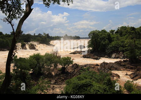 Khone Phapheng Falls. Mekong River, Champasak Province southern Laos. Waterfall of Asia. Stock Photo