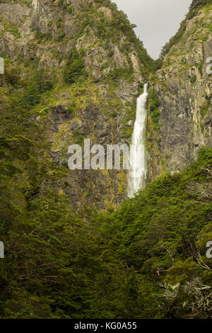 Devil's Punchbowl Falls at Arthur's Pass in the South Island of New Zealand Stock Photo