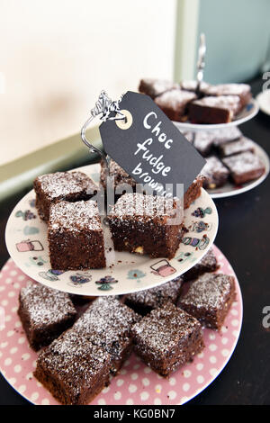 Homemade Chocolate brownies on a tea plate Stock Photo