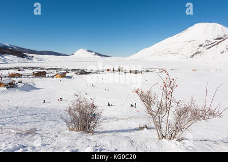 CAMPO FELICE, ITALY - January 14, 2017: famous ski resort in Abruzzo, on the Apennines mountains, a few kilometers from Rome. Stock Photo