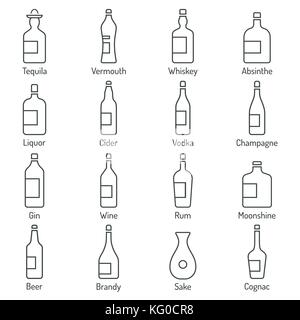 Set of vector thin line alcohol icons Stock Vector