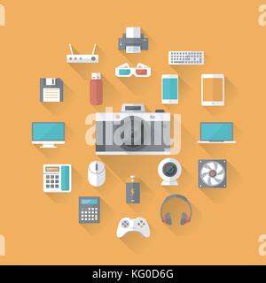 Set of technology and multimedia devices icons. Vector illustration Stock Vector