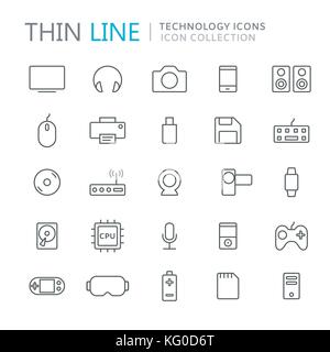 Collection of technology thin line icons Stock Vector
