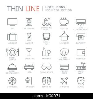 Collection of hotel thin line icons Stock Vector