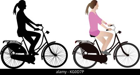 female bicyclist silhouette and illustration - vector Stock Vector