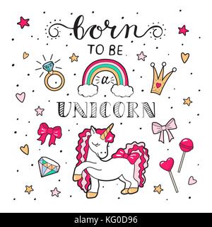 Unicorn with vector lettering . Vector Stock Vector