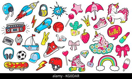 Big set of girl's and boy's colored patches on white Stock Vector