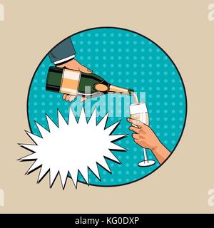 Champagne toast pop art Stock Vector