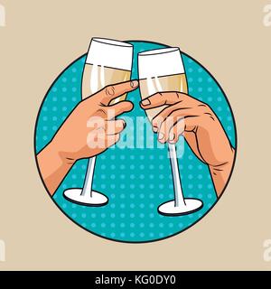 Champagne toast pop art Stock Vector