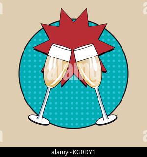 Champagne toast pop art Stock Vector