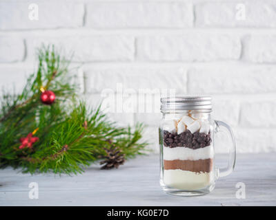 Hot chocolate mix in mason jar with copy space Stock Photo