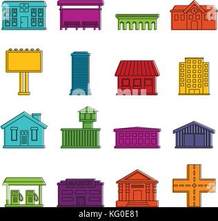 City infrastructure items icons doodle set Stock Vector