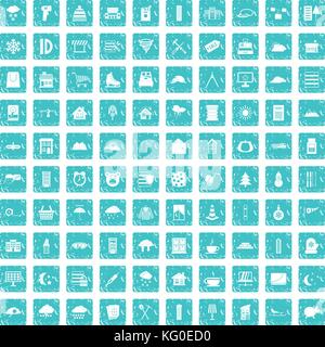 100 windows icons set grunge blue Stock Vector