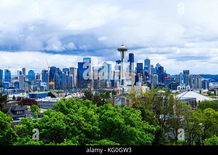 Landmark tower in the midst of downtown Seattle office towers Stock Photo