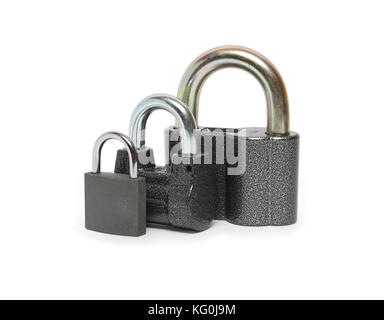 Three padlocks isolated on white background with clipping path Stock Photo