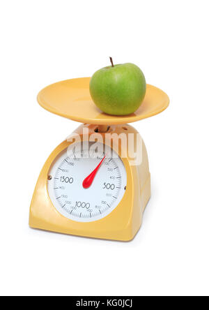 https://l450v.alamy.com/450v/kg0jcj/green-apple-lying-on-yellow-kitchen-scale-isolated-on-white-background-kg0jcj.jpg