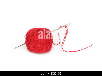 Needle with red thread and seam on white background Stock Photo - Alamy