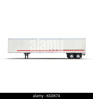 Blank white parked semi trailer, isolated on white 3D Illustration Stock Photo