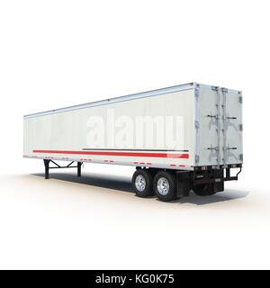 Blank white parked semi trailer, isolated on white 3D Illustration Stock Photo