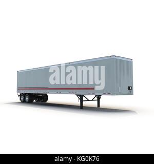 Blank white parked semi trailer, isolated on white 3D Illustration Stock Photo