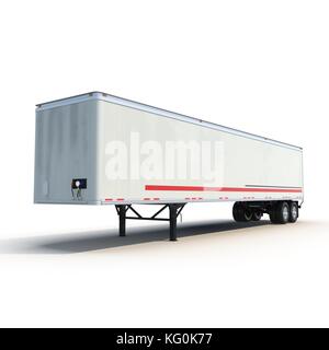 Blank white parked semi trailer, isolated on white 3D Illustration Stock Photo