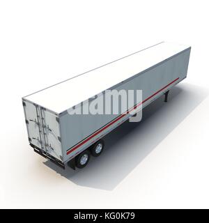 Blank white parked semi trailer, isolated on white 3D Illustration Stock Photo