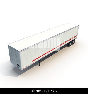 Blank white parked semi trailer, isolated on white 3D Illustration Stock Photo