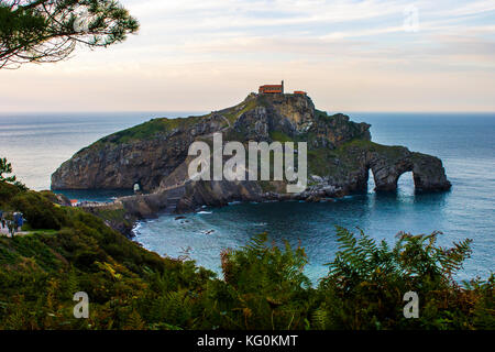 Sunset at San Juan de Gaztelugatxe, a famous peninsula in the coast of Bermeo, Basque Country, Spain Stock Photo