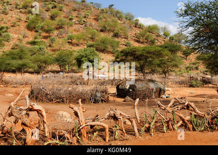 Traditional round house of people from the Samburu tribe in the South Horr village in Kenya Stock Photo