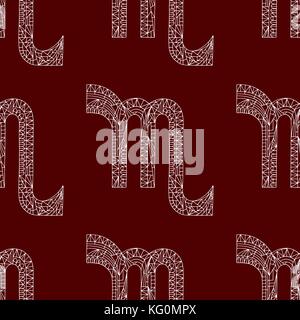Scorpio zodiac sign. Vector hand drawn horoscope pattern. Astrological seamless background. Stock Vector