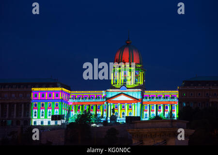 Buda Castle - Royal Palace illuminated at night in Budapest, Hungary, historic city landmark Stock Photo