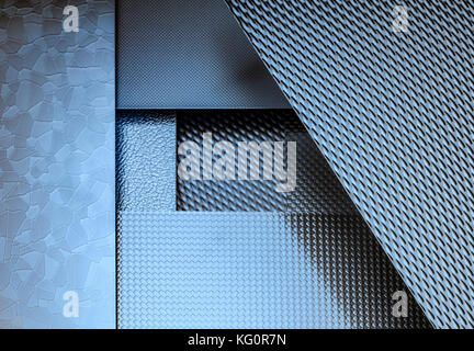 variation of some blue illuminated fine structured metallic surfaces Stock Photo