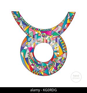 Taurus zodiac sign. Horoscope vector illustration. Astrological hand drawn series. Colorful bright magic symbol. Stock Vector