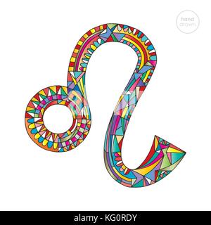 Lion zodiac sign. Horoscope vector illustration. Astrological hand drawn abstract series. Colorful bright magic symbol in modern style. Stock Vector