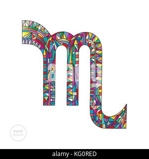 Scorpio zodiac sign. Horoscope vector illustration. Astrological hand drawn series. Colorful bright abstract magic symbol in modern style. Stock Vector