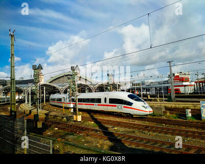 Intercity Express ICE train at railway station in Cologne, Germany. Stock Photo