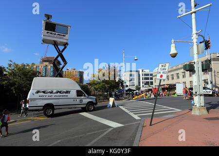 Police security van at street festival downtown Yonkers New York Stock Photo