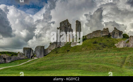 The ruins of Corfe Castle, Dorset, England, United Kingdom, Europe