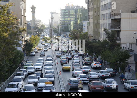 Tehran, IRAN - August 16, 2017 Evening Traffic  in Fatemi street  and Jahad square Stock Photo