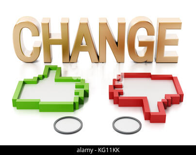 Thumbs up and down icons and change text. 3D illustration. Stock Photo