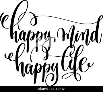 happy mind happy life hand lettering inscription Stock Vector