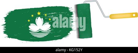 Brush Stroke With Macau National Flag Isolated On A White Background. Vector Illustration. Stock Vector