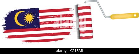 Brush Stroke With Malaysia National Flag Isolated On A White Background. Vector Illustration. Stock Vector
