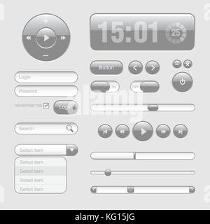 Light Web UI Elements Design Gray. Elements: Buttons, Switchers Stock Vector