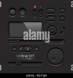 Dark Web UI Elements. Buttons, Switches, bars Stock Vector