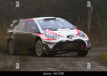 28/10/17 Dyfi, Snowdonia, Wales. Rally car racing in Dyfi the 8th stage of the dayinsure wales rally 2017 Stock Photo