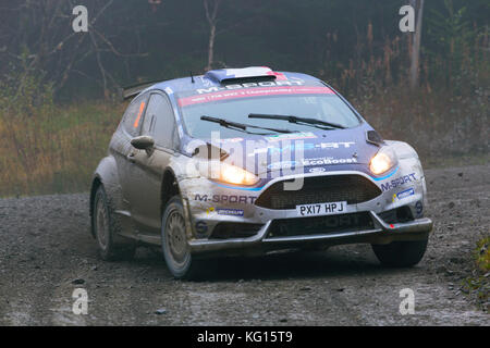 28/10/17 Dyfi, Snowdonia, Wales. Rally car racing in Dyfi the 8th stage of the dayinsure wales rally 2017 Stock Photo