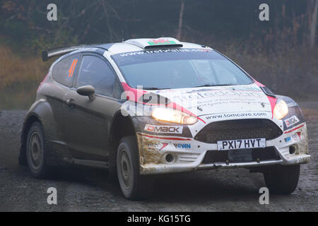 28/10/17 Dyfi, Snowdonia, Wales. Rally car racing in Dyfi the 8th stage of the dayinsure wales rally 2017 Stock Photo