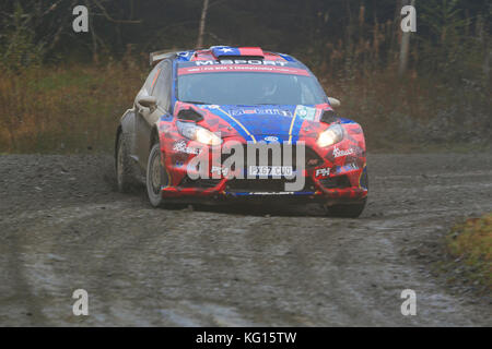 28/10/17 Dyfi, Snowdonia, Wales. Rally car racing in Dyfi the 8th stage of the dayinsure wales rally 2017 Stock Photo