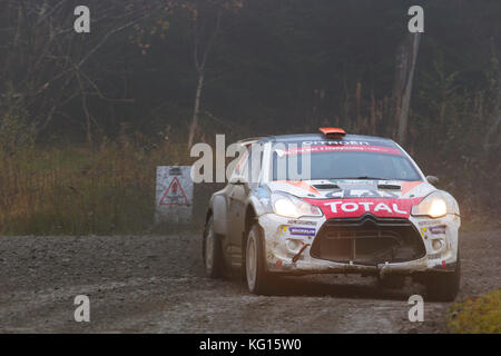 28/10/17 Dyfi, Snowdonia, Wales. Rally car racing in Dyfi the 8th stage of the dayinsure wales rally 2017 Stock Photo